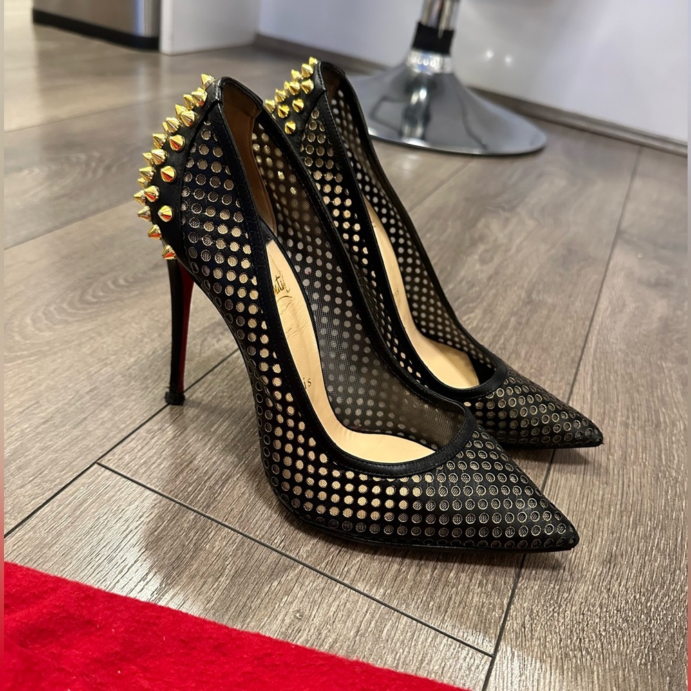 Christian Louboutin Black and Gold Studded Heels